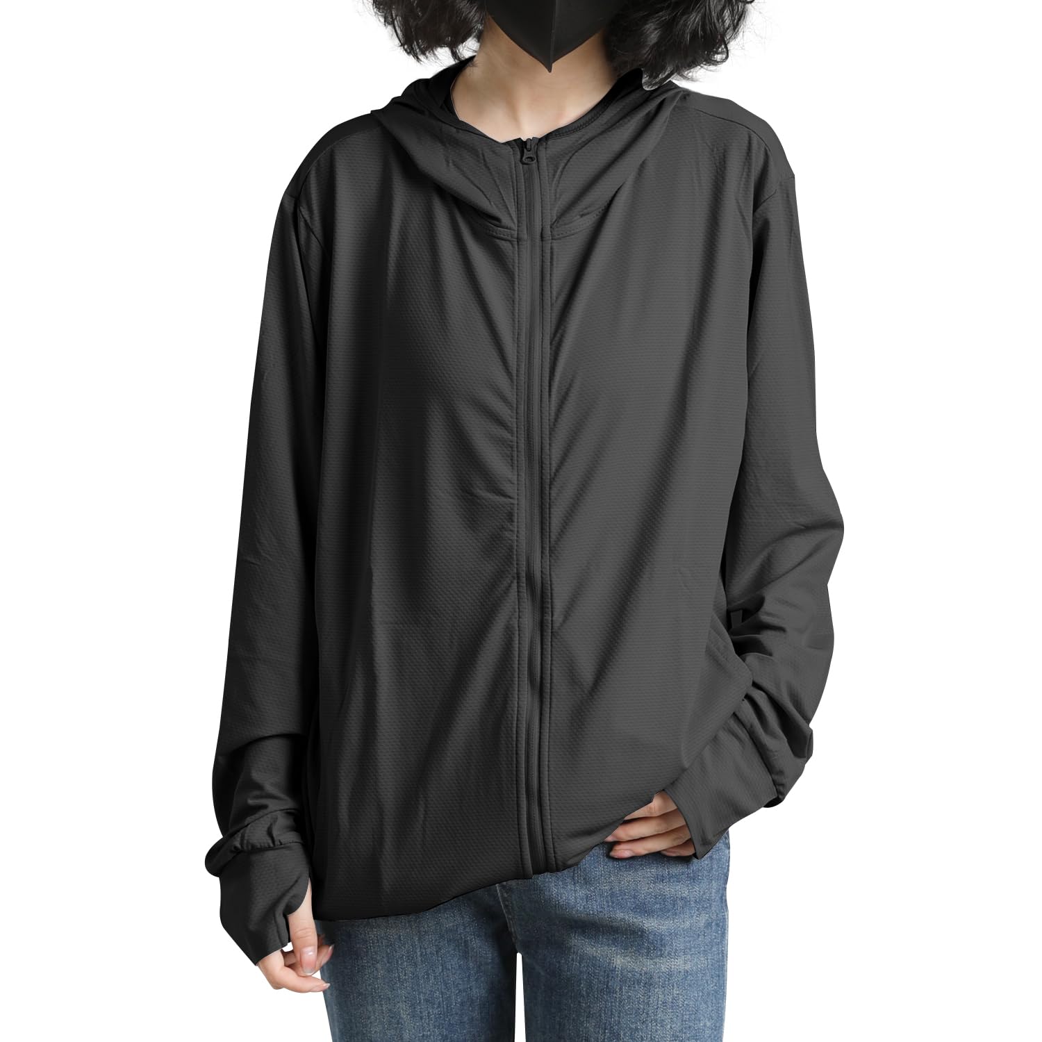 

Hoodie Rash Guard Sun Protection Clothing Summer Spring UV Protection Breathable Cool Thin Lightweight Long Sleeve Hooded Thumbhole [PAFHL] UV-cut чёрный