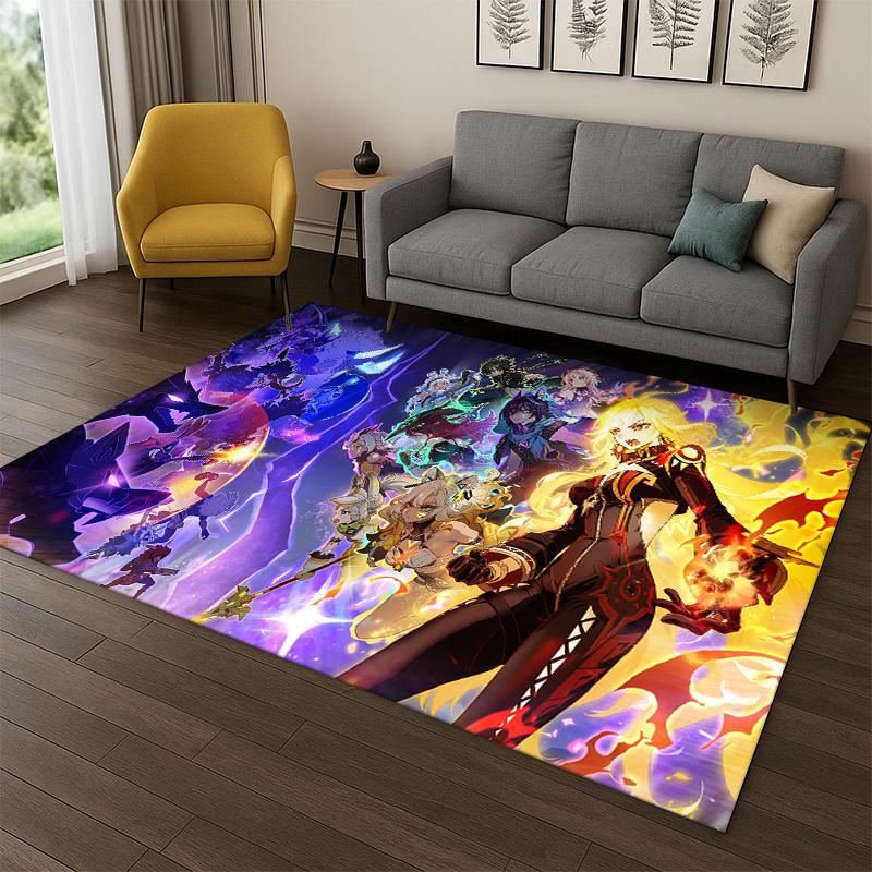 Neuer Genshin Impact Cartoon Spiel Teppich für Schlafzimmer Wohnzimmer Sofa Spielzimmer Fußmatte Heimdeko, Kinderbereich Teppich Rutschfest Geschenk