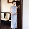 Blue national style new Chinese sleeveless Suzhou long cheongsam improved young 1011 new women's high sense summer