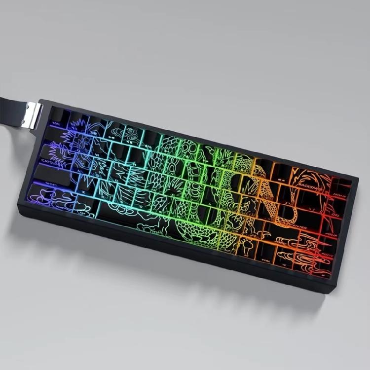 Sidotryckta bakgrundsbelysta tangentkapslar Kinesiskt Loong-tema för 68 67 65 61 60 Mekaniska tangentbord 74-tangenters tangentkapslar