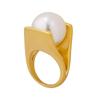 Italian Designer Y-Shaped Imitation Pearl Ring, Unique Exaggerated Style, 18K Gold-Plated Titanium Steel, A166