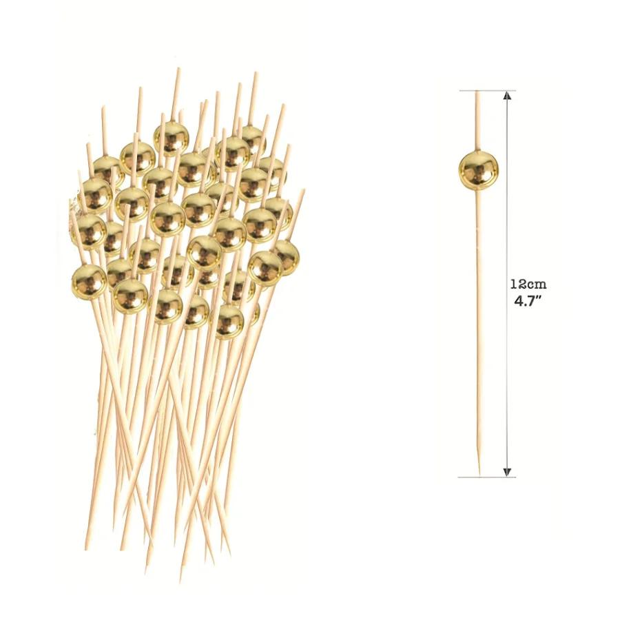 

100pcs Golden Bamboo Roostertail Picks-Decorative Toothpicks for Appetizers,Drinks,Desserts,and Charcuterie Boards-for Weddings