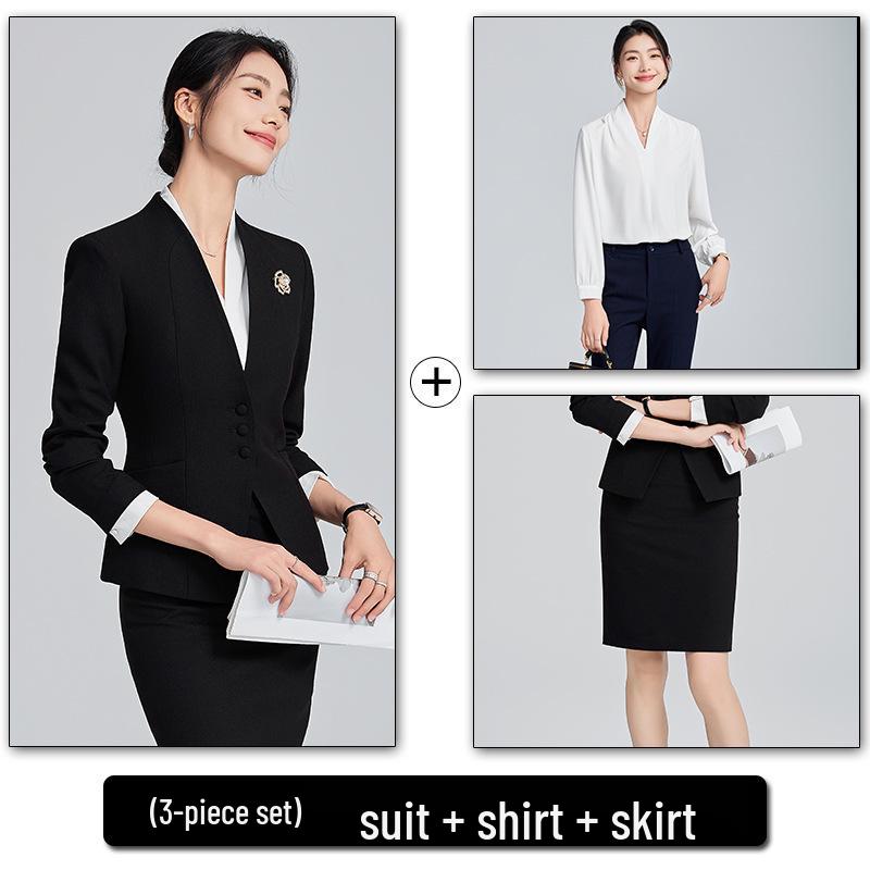 Women's Collarless Suit Jacket - 2024 Spring/Autumn High-End Salon and Hotel Reception Professional Workwear Set