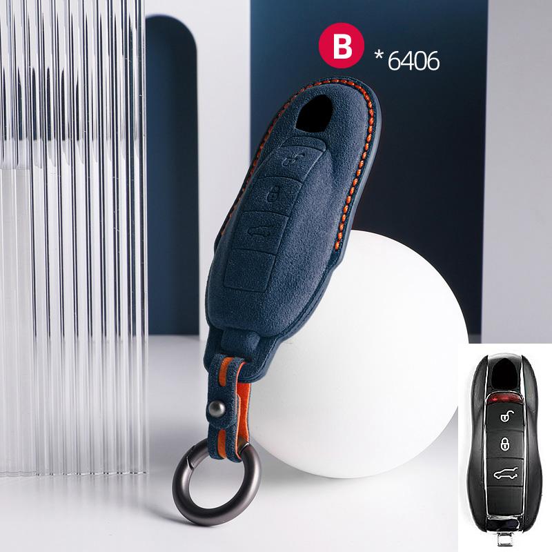 For Porsche Panamera Cayenne 971 911 9YA Macan Boxster Spyder Carrera Cayman 970 981 991 3 Buttons Suede Car Key Case Keychain