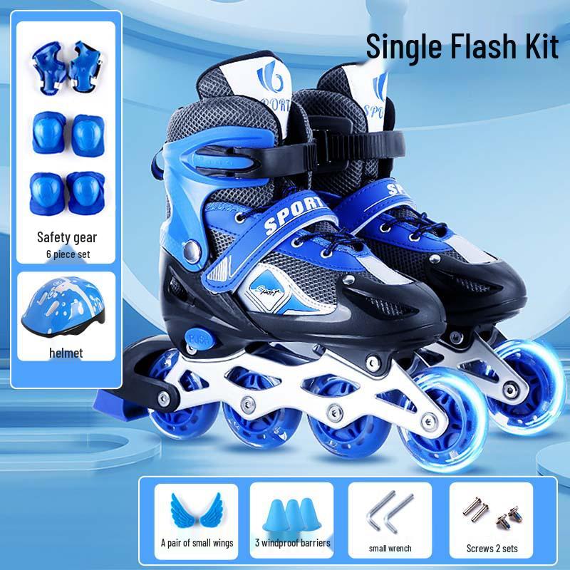 Adjustable Children's Inline Roller Skates Set with PVC Flash Wheels, Helmet, and Protective Gear