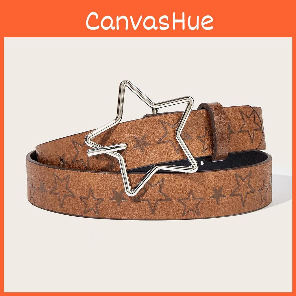Fashionable Vintage Leather Belt With Starry Embossed Pattern For Casual Looks