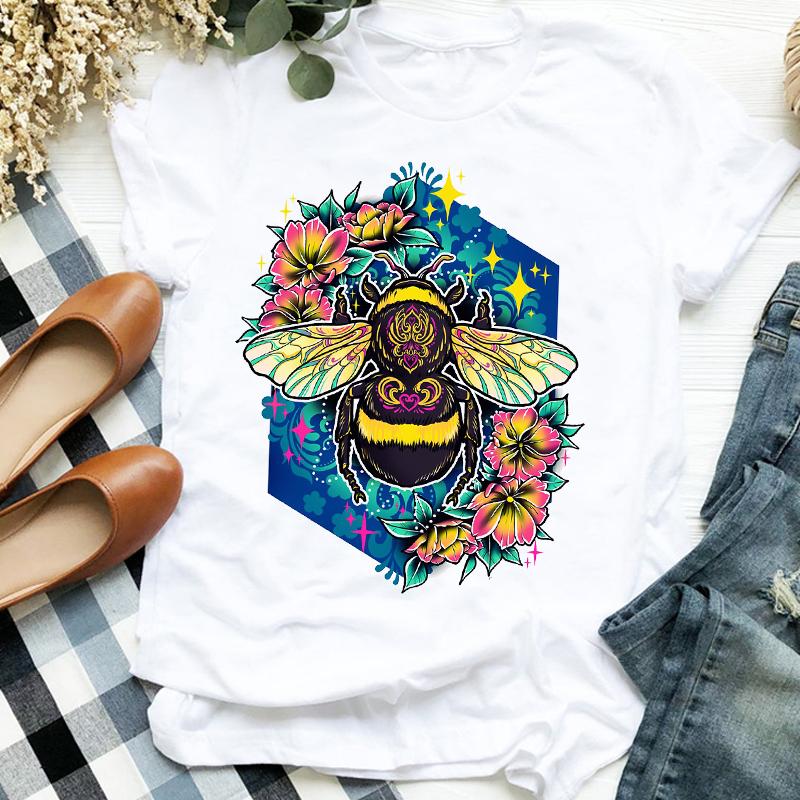 Flower Summer Autumn 90S Fashion Print Top Femme Tshirt Women T-Shirt Cartoon Harajuku O-Neck Casual Tee Ladies Clothing