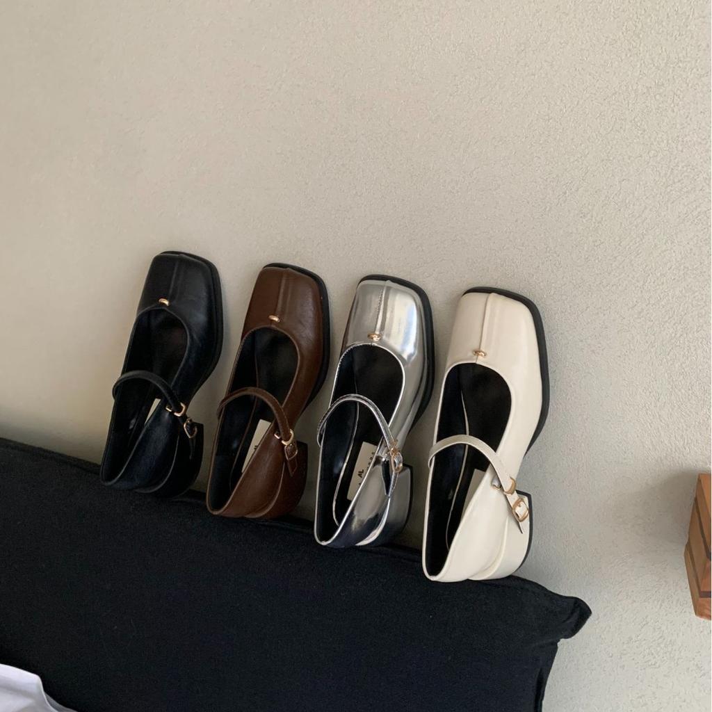 2025 spring and autumn new fashion versatile French thick heel high heels women's shoes square head evening single shoes Mary