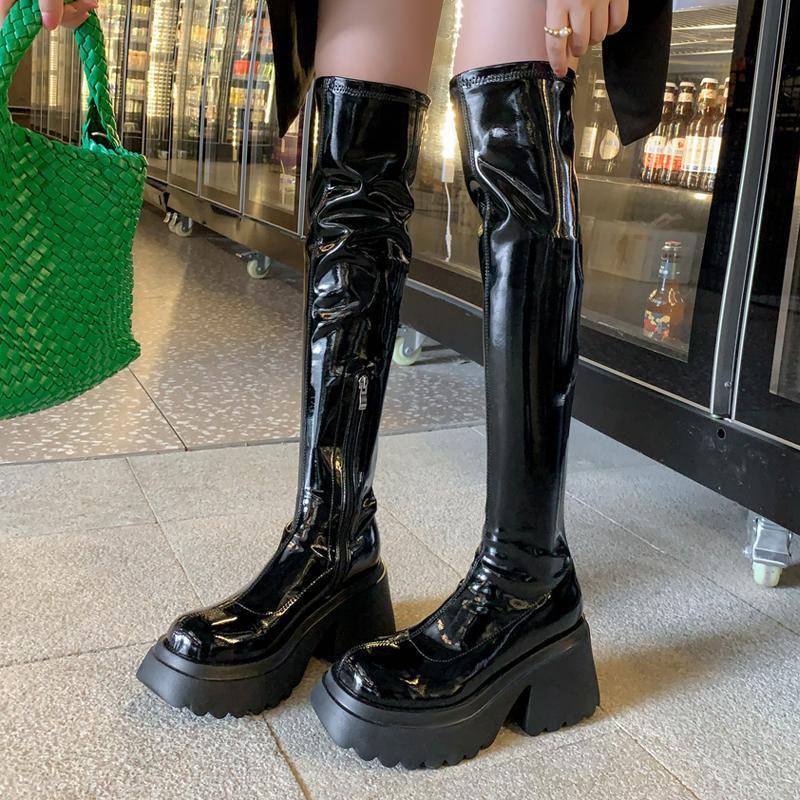 Long boots niche over the knee elastic boots feeling side zipper muffin bottom design pure desire wind sexy super high heel