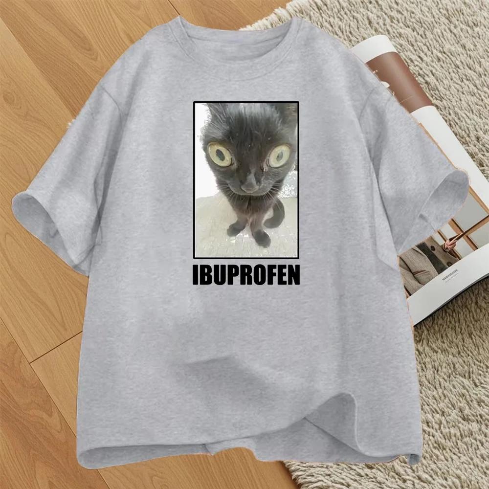 

Ibuprofen Cat Meme Print T-shirt Women Men Causal Funny Cat Graphic O Neck Short Sleeve Top Fashion Streetwear Tshirt Unisex S