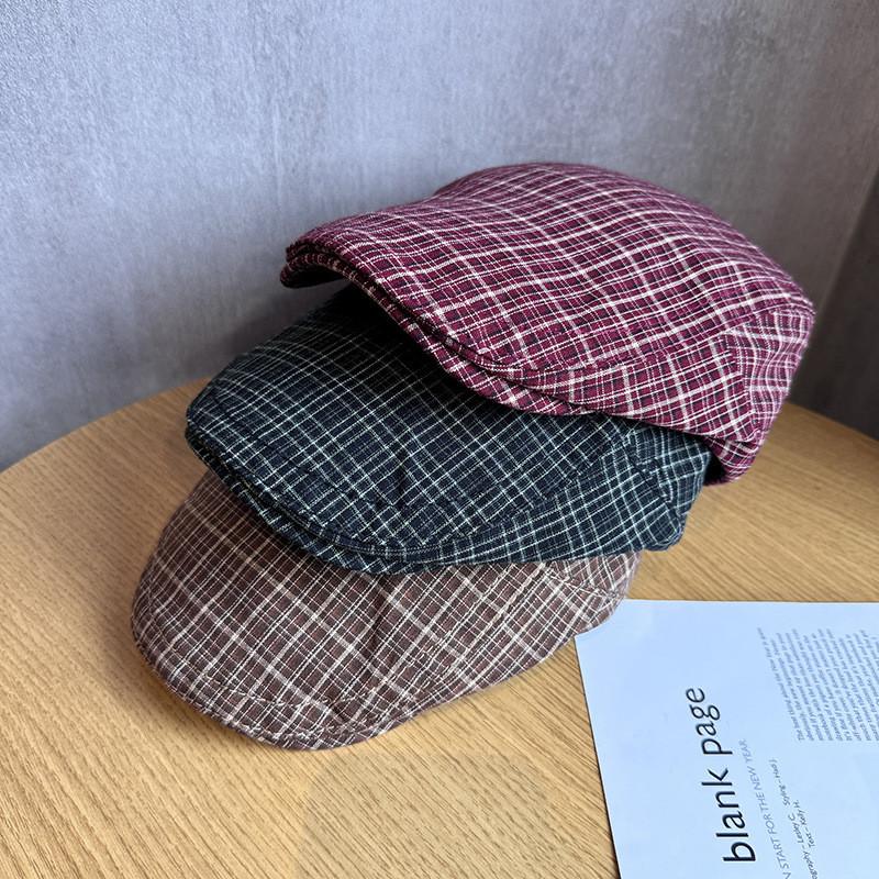 Vintage Plaid Beret Hat For Women With Sun Protection And Breathability For Spring Summer Fashion