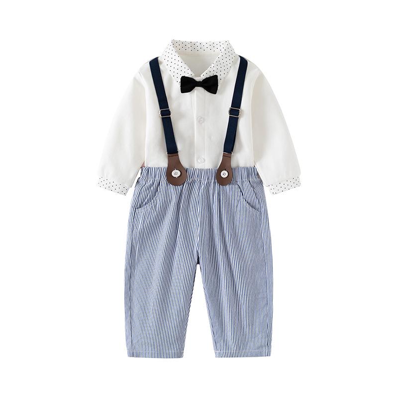 British Baby Boy Overalls Set: Two-Piece Formal Wear for Spring/Autumn - 1-Year-Old Long-Sleeved Gentleman Shirt