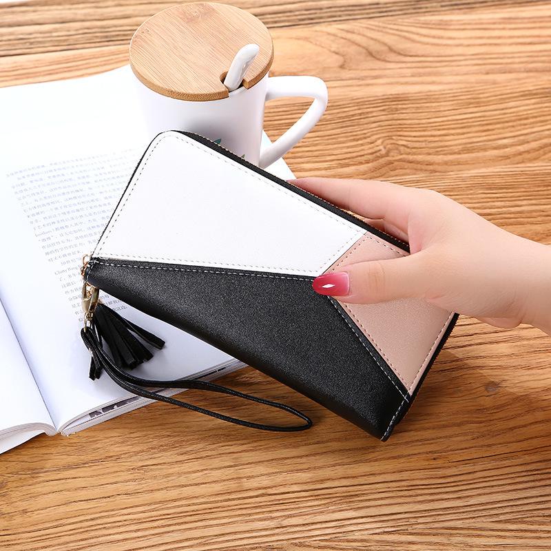Women's Trendy Color Block Long Clutch Wallet, Large Capacity Zipper, 2020 Style