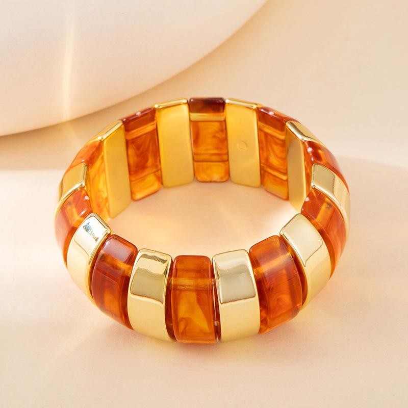 Faux Amber Beeswax Stretch Bracelet Acrylic Smudged Beaded Bracelet European American Niche High Grade Bracelet For Ladies