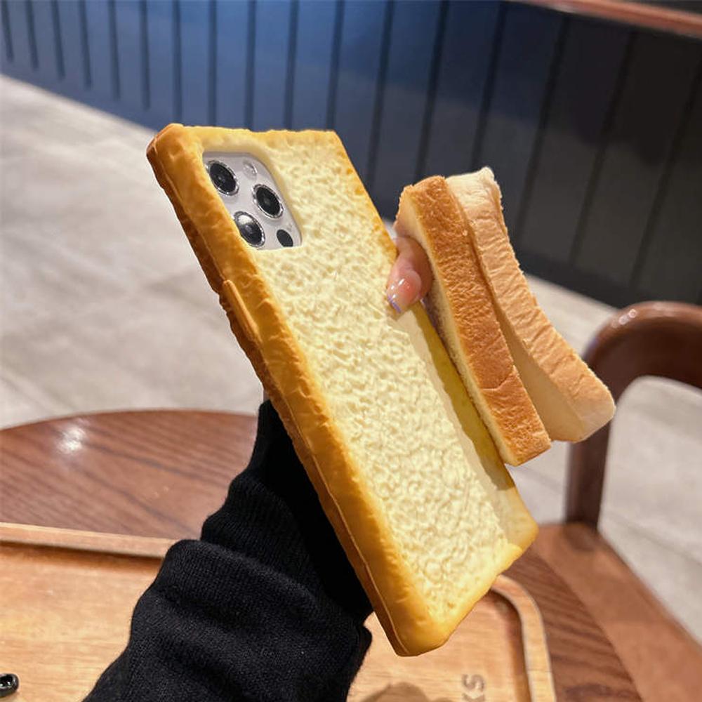 3D simulační obal na telefon s toustem pro iPhone 11 12 13 14 15 Pro Sklápěcí držák ve tvaru vejce Měkký silikonový kryt s chlebem pro iPhone 16 Pro Max