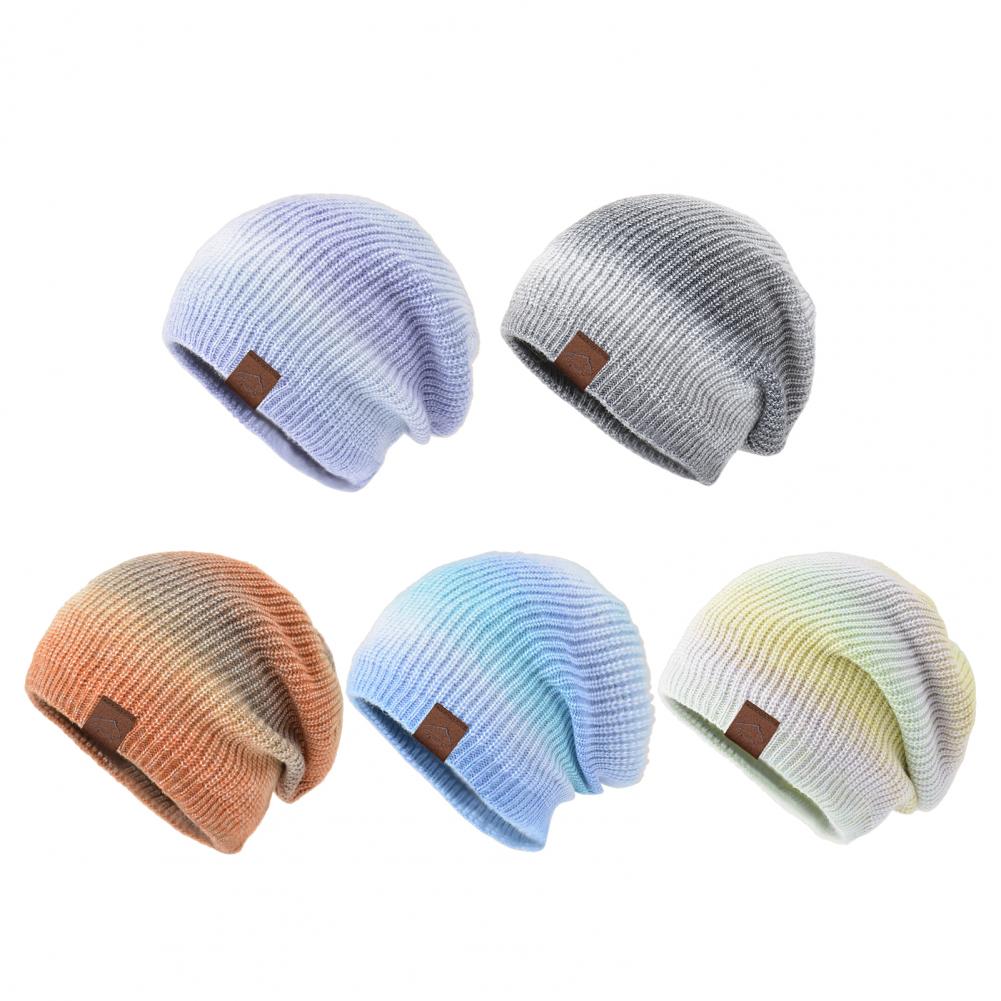 Women Winter Knitted Hat Thickened Tie Dye Gradient Rainbow Color Warm Anti Slip Windproof High Elasticity Ear Outdoo