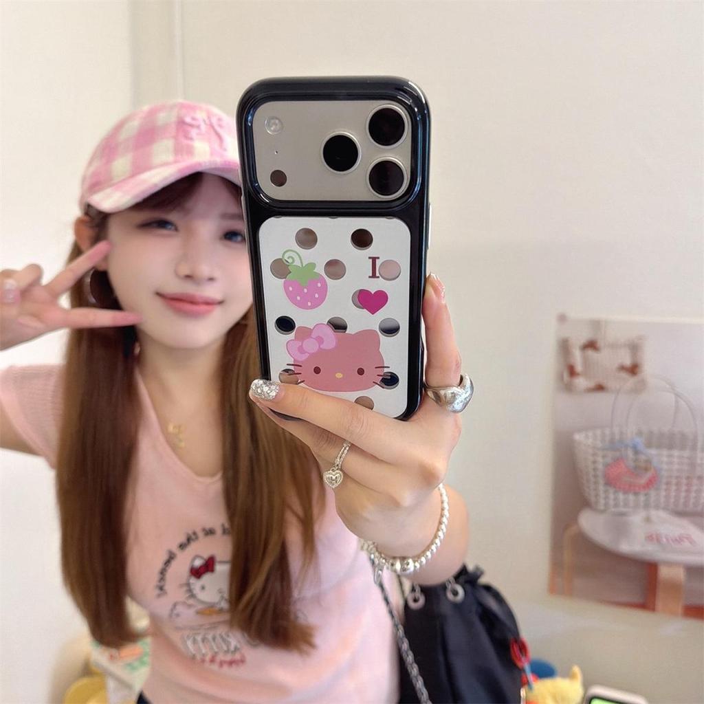 Round Edge Strawberry KT Cat iPhone 14/13 Pro Max Anti-Fall Case