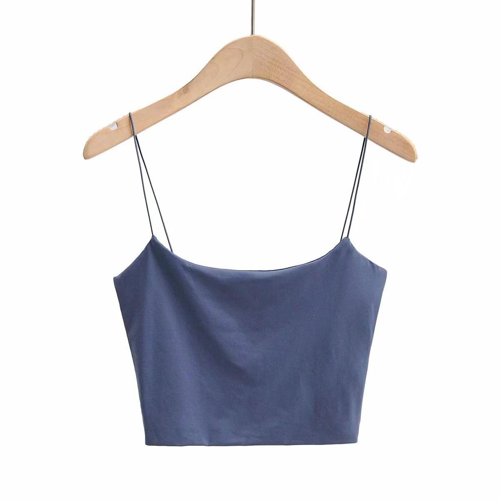 2023 Spring/Summer U-Neck Slim Vest Top In Pure Color with Thin Suspenders for Women