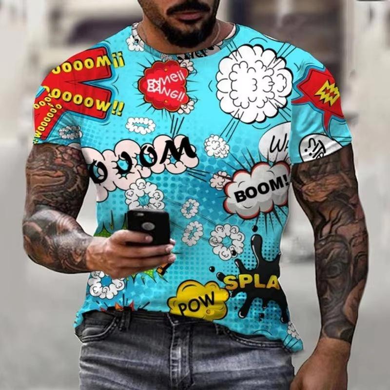Men's T-shirt 3D Graffiti Print Street Style Personality Hip Hop Harajuku Short-sleeved T-shirt