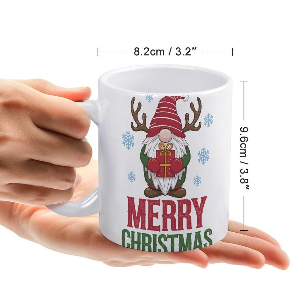 11oz White Ceramic Drinking Cup with Double-Sided Print, Glossy Finish and Comfortable Grip, Great for Daily Coffee and Tea Breaks