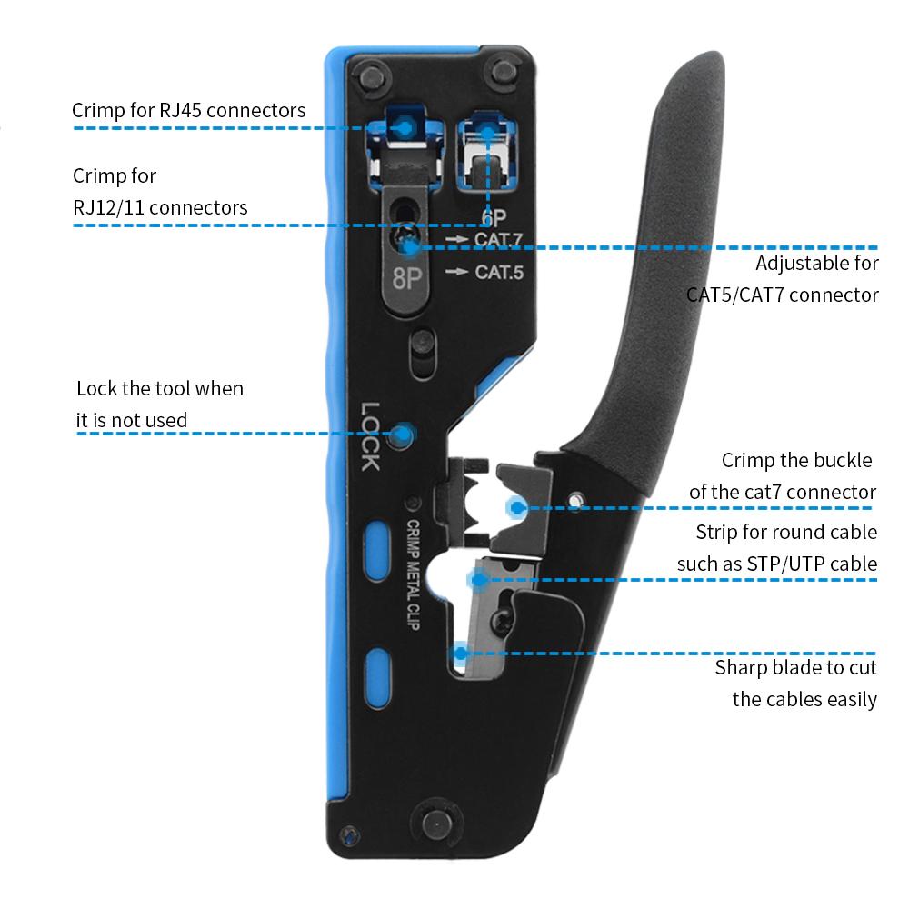 High Carbon Steel Crimp Tool Pass Through Ethernet Crimping Tool Cat6 Cat5 Cat5e Connectors with Ethernet All-in-one Wire Tool
