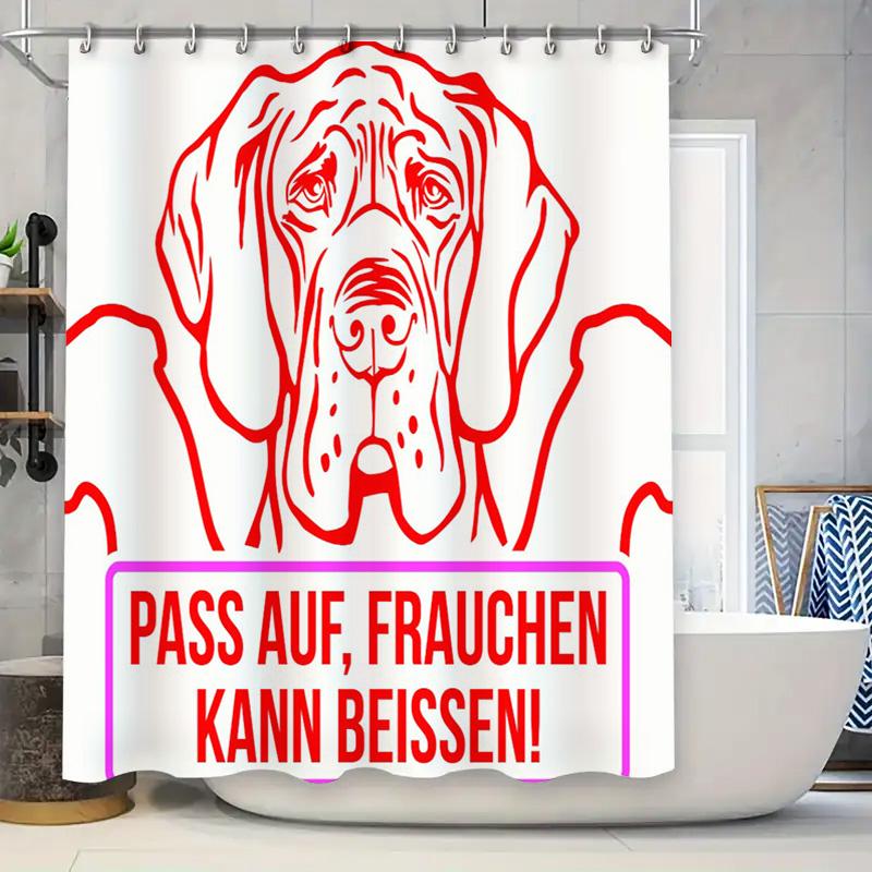 

Red Drawn Dog Shower Curtain Waterproof Bathroom Decor Customizable Artistic Home Decoration Item for Pet Lovers Gift 90x180cm