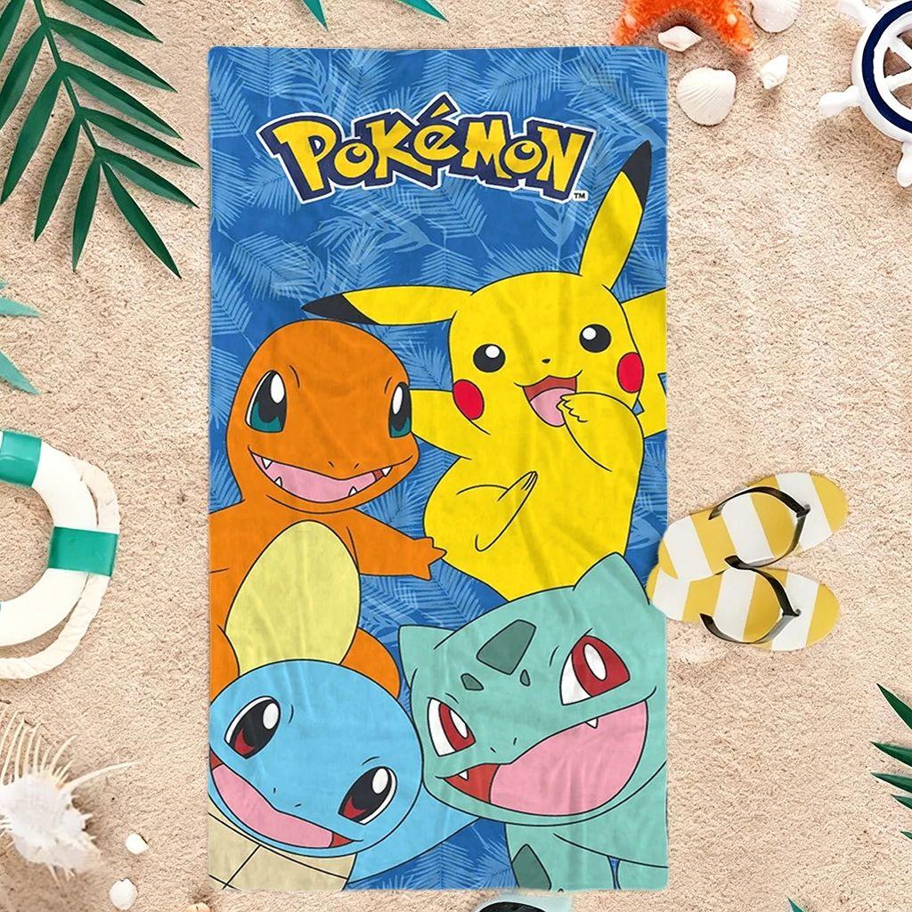 Pokemon Pikachu & Starters Beach Towel, Kids Cartoon Beach Towel, Soft Absorbent Quick-Dry Towel for Beach, Pool, Travel