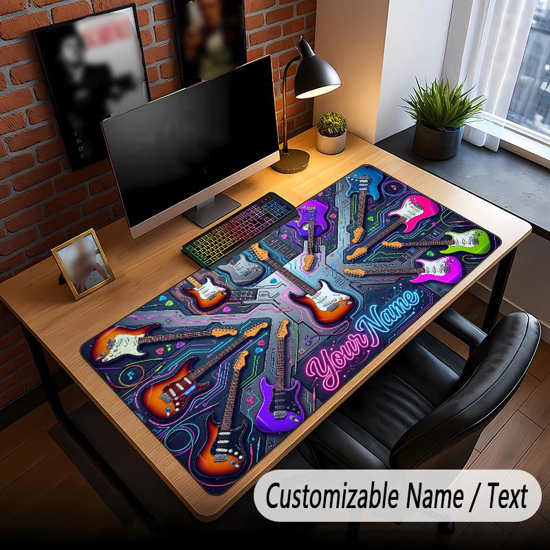 Music Guitar Theme Custom Mouse Pad Personalized With Name Text Customized Desk Mat For Office Home Decor
