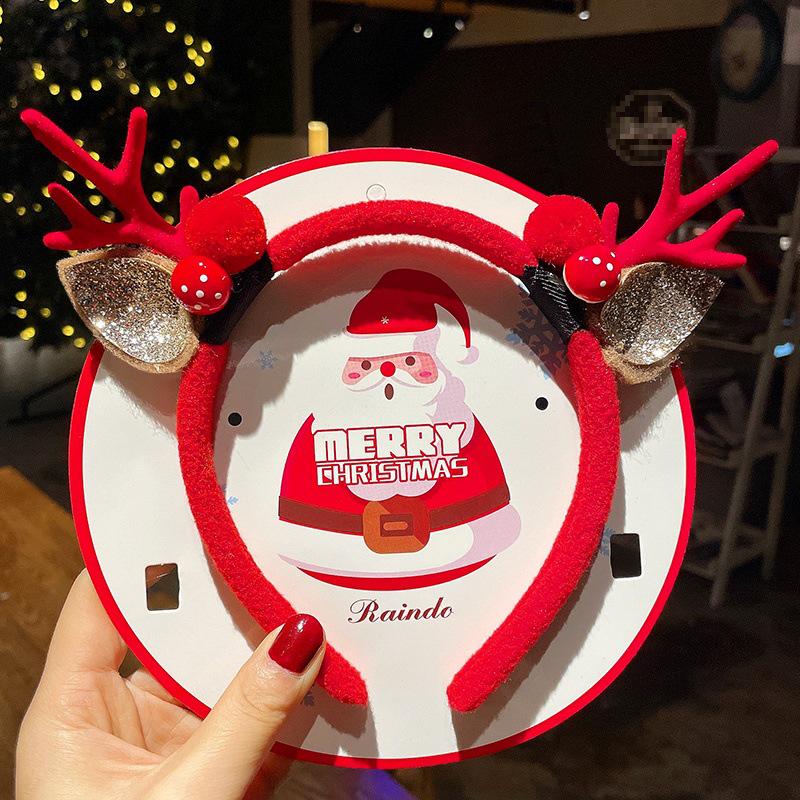 Mori Style Reindeer Antler Headband & Clips - Festive Red Hair Accessories for Women and Children
