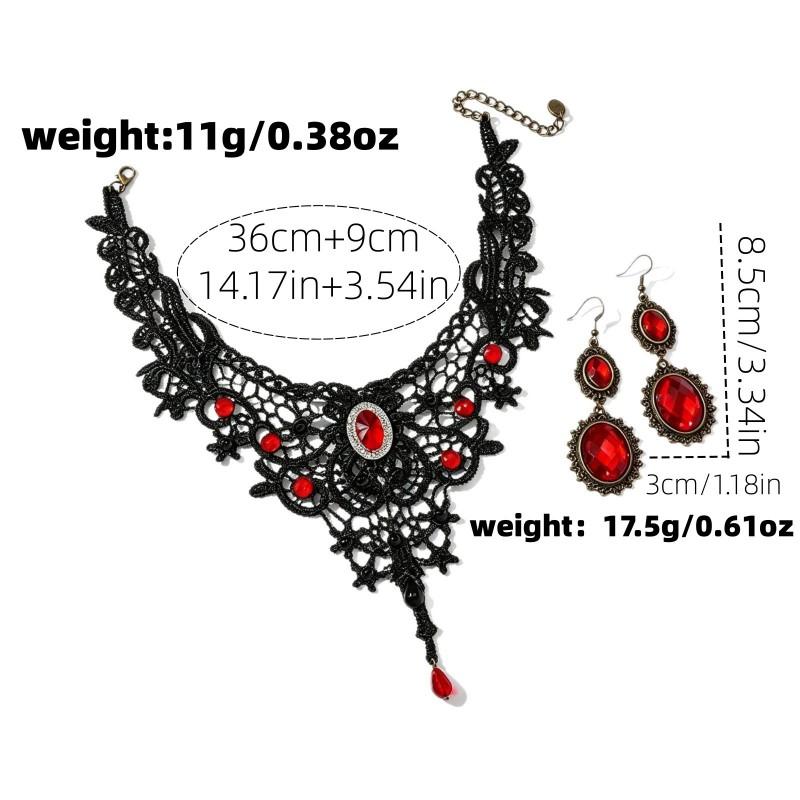 Vintage Lace Gothic Necklace Earring Set Women - Handmade Retro Floral Geometric Pendant Jewelry Accessories