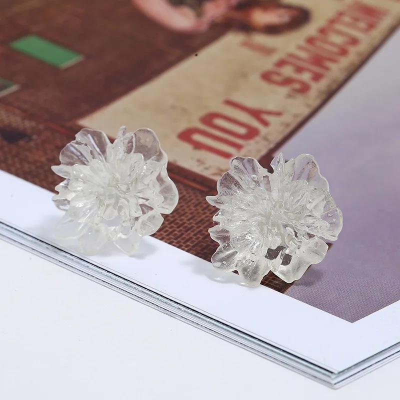 Resin Transparent 3D Flower Big Stud Earring for Women Personality Creative Lovely Simple Wedding Jewelry Girl Gift Brincos