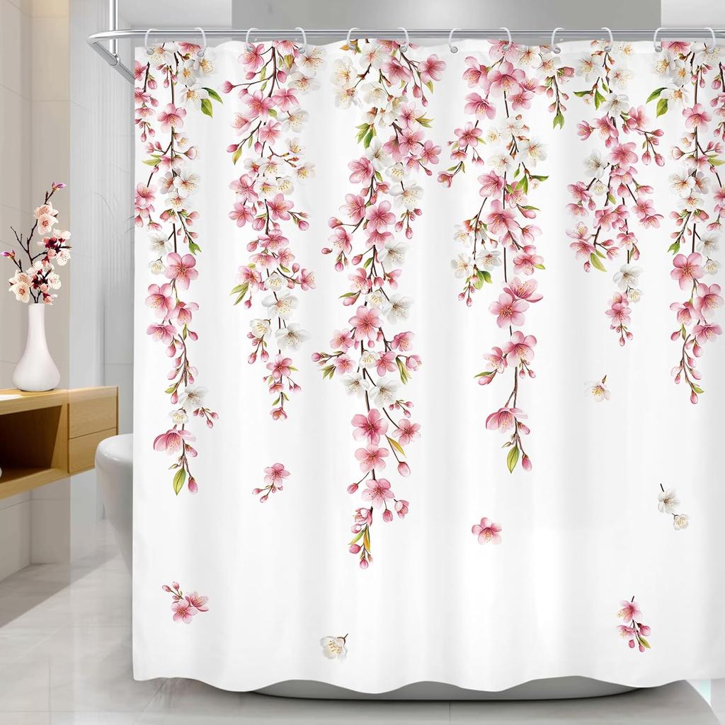 Roze Roos Bloemen Douchegordijn Romantisch Vintage Bloemen Uniek Wit Reliëf Beeldhouwwerk Retro Bladeren Plant Botanisch Badkamer