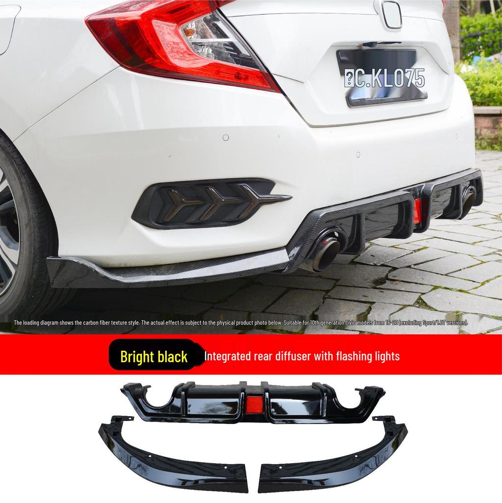 10th Gen Civic Modified Rear Diffuser Kit with Flashing Spoiler Light & Exhaust Tip