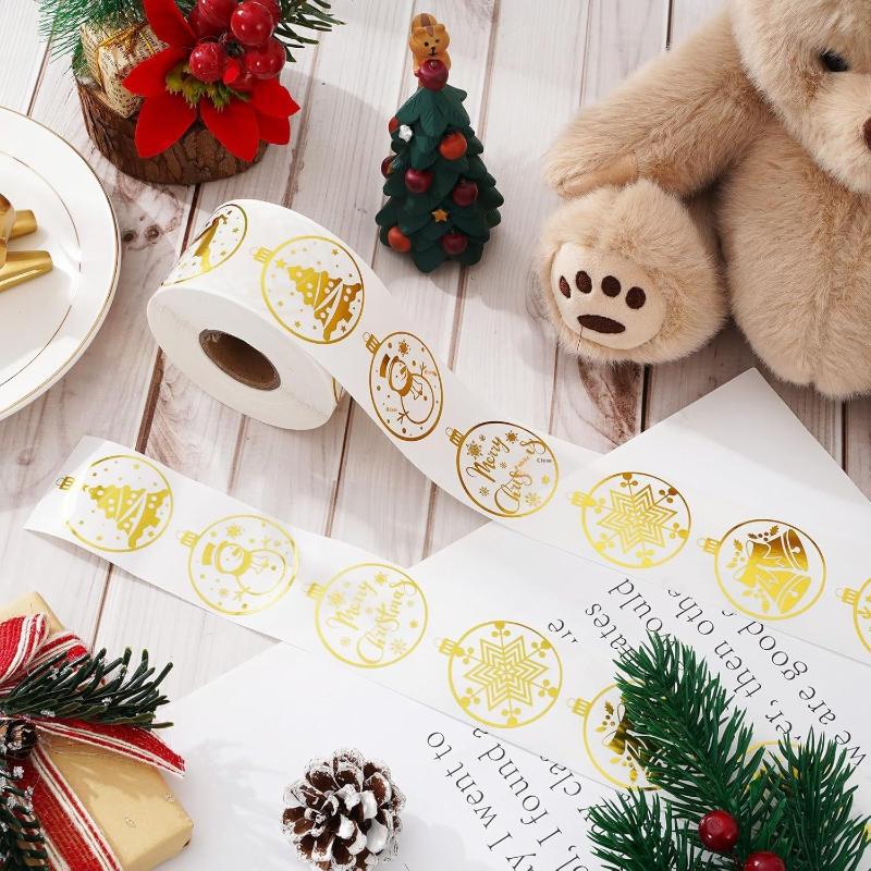 500Pcs Party Christmas Gift Wrapping Label Scrapbook Cute Stationery Decals Round Transparent Christmas Snowman Stickers