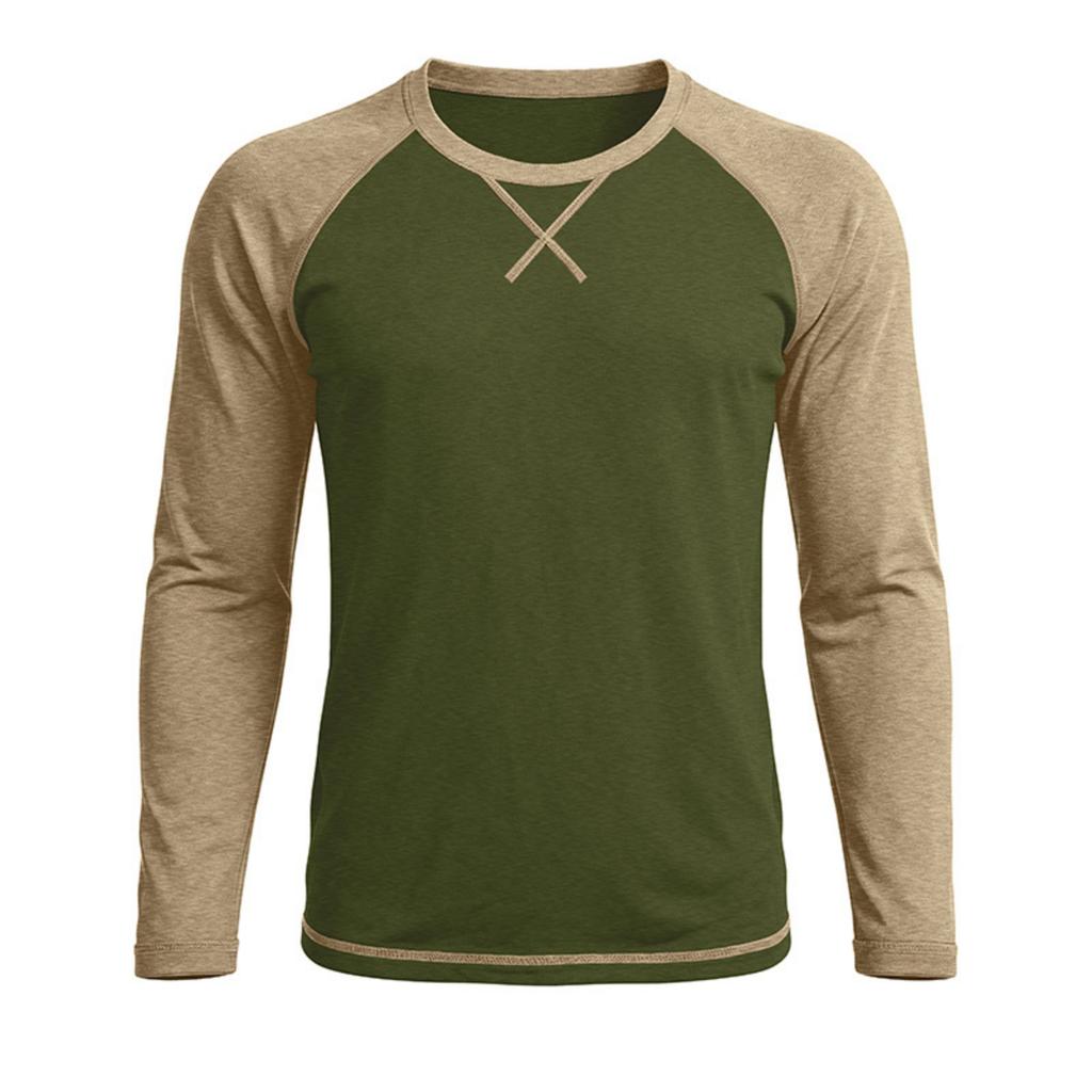 Herren Langarm Rundhals Freizeit T-Shirt Raglanärmel Kontrastnähte Leicht Atmungsaktiv Oberteil für den Alltag