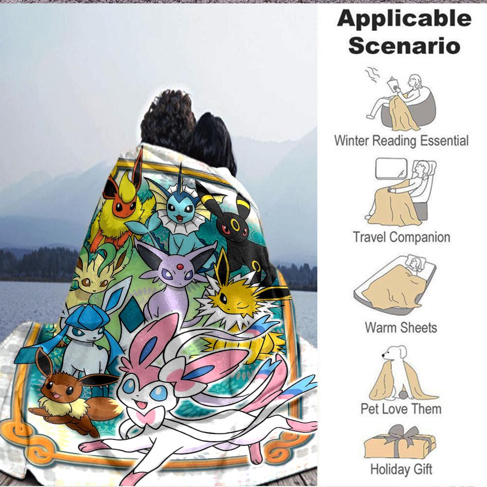 1Pc Eevee Evolution Fantasy Blanket Soft And Comfortable Casual Warm Camping Travel Christmas Halloween Xmas Gift Em92842