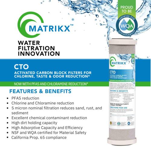 Matrikx 10-inch CTO Carbon Block Filter, Chloramine Reduction, 2.5" X 10", 32-250-10-MATRIKX