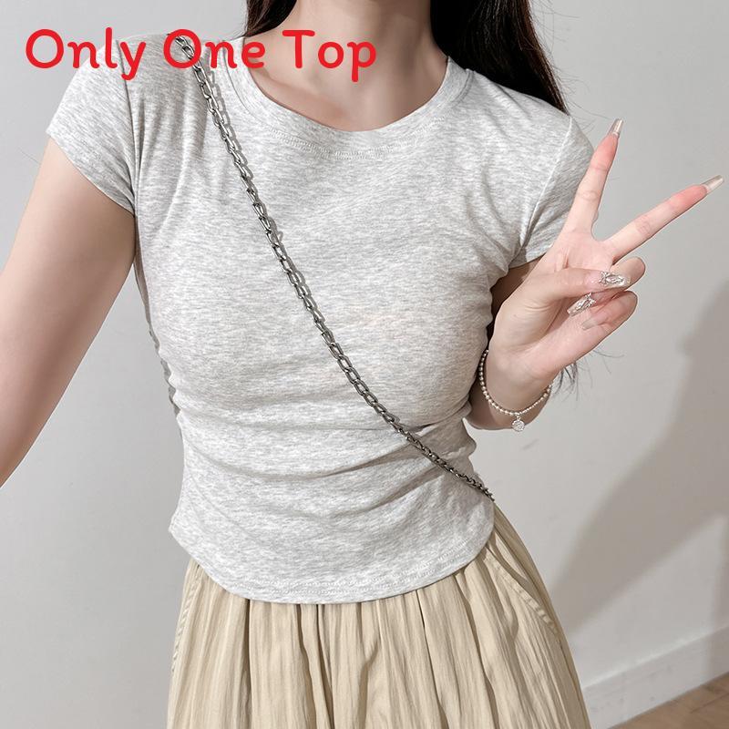 Cotton Short Sleeve T Shirt For Women With Pleated Design For Spring Summer Casual Wear