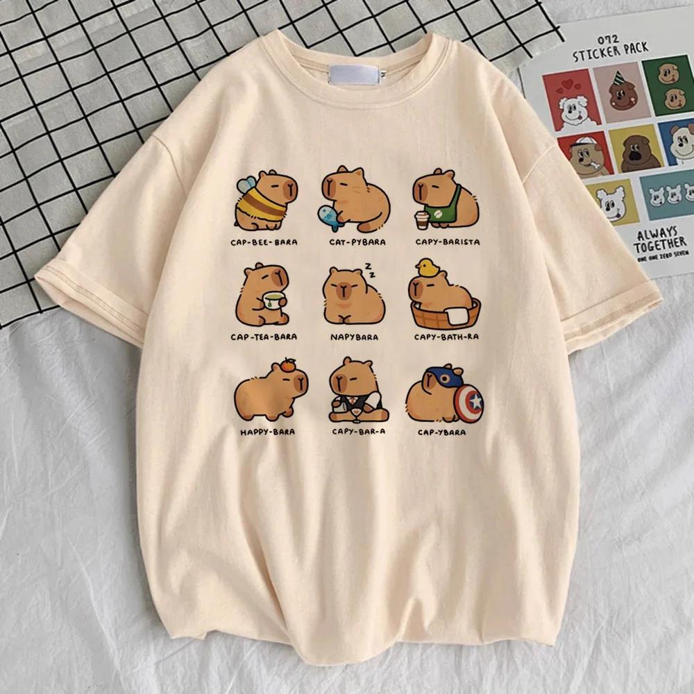 Capybara Kapibara Women's Fashion Kawaii Clothes T-shirt Soft Round Neck Short Sleeve Cute Top Pattern Clothing