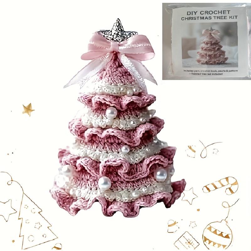 

DIY Crochet Christmas Tree Kit Handmade Holiday Decoration Set Red Green Bow Pearl Embellishments Ornaments Christmas Decoration