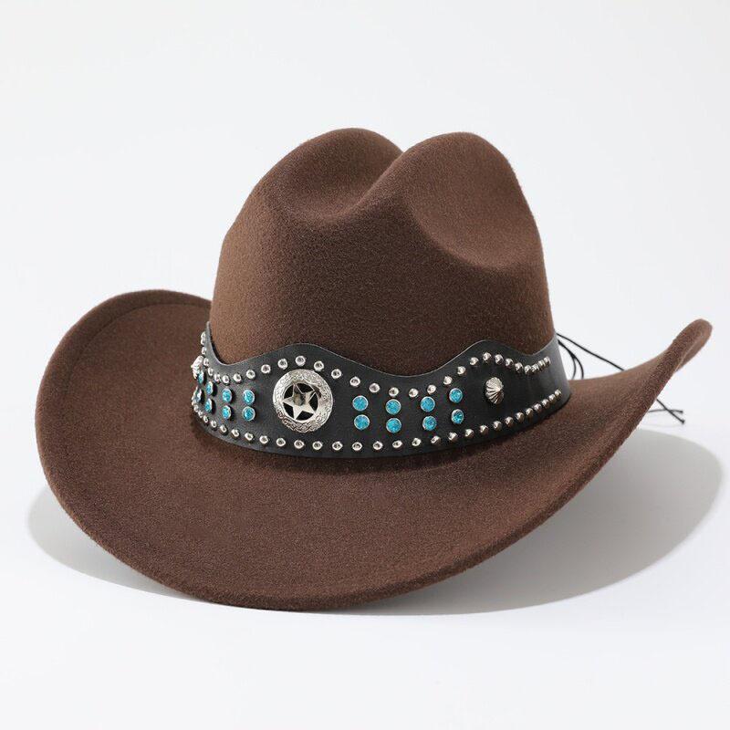Spring and summer European and American style woolen cowboy hat men and women couple ethnic wind roll along top hat sun hat jazz hat