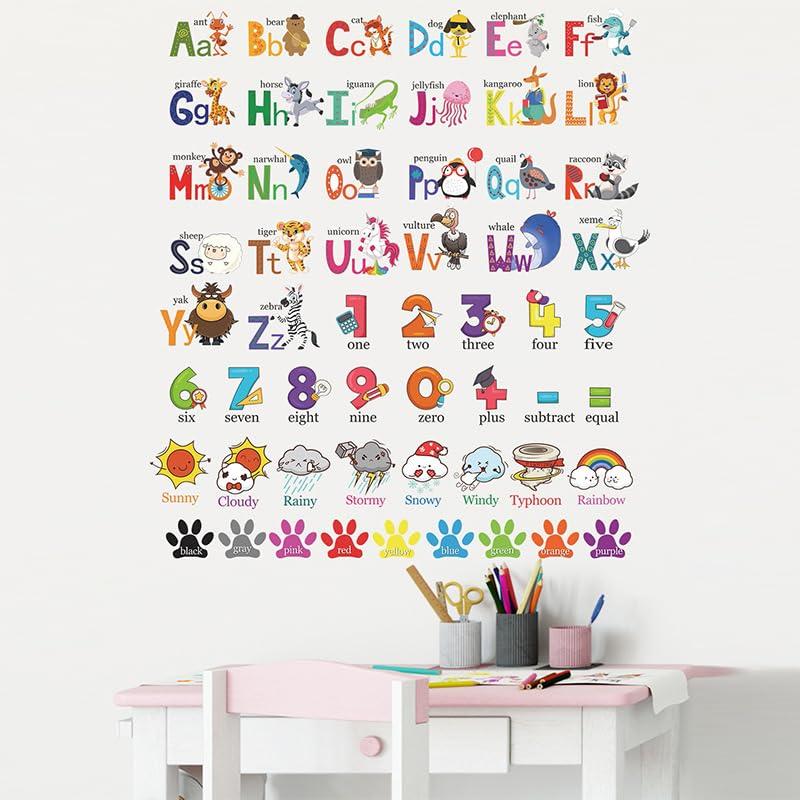Cute Animal Wall Stickers 26 Letters of the Alphabet and Lowercase English Jungle Animals Stylish Character Wall Transfer Stickers for DIY Decor
