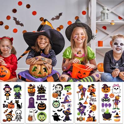 10sheets Halloween Pumpkin Ghost Tattoo Stickers For Arm Body Temporary Waterproof Tattoo Stickers Kids Festival Party Supplies