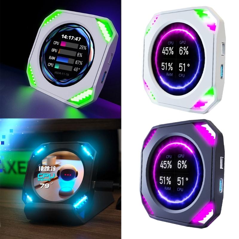 IPS Round Water Cooling Screen USB C Connecting Computer Temperature Monitors Dynamic 360°View for Customs PC Case