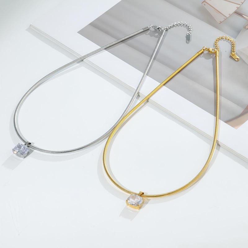 Style Spring Neck Chain Cubic Zirconia Pendant Necklace For Women Stainless Steel Choker Jewelry Accessories