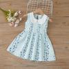 Girls' Sleeveless Peter Pan Collar Princess Dress in Printed Cotton Linen