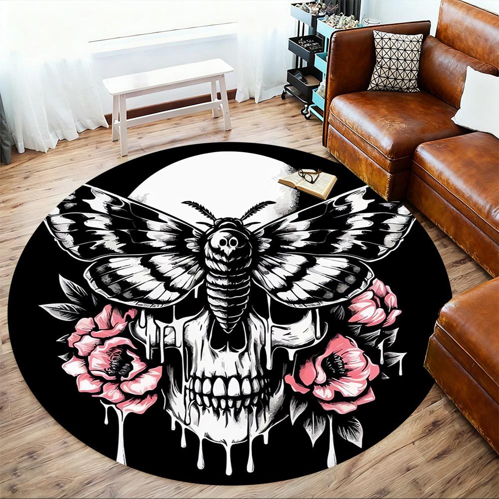 1pc Butterfly Skull Round Chair Mat Office Area Rug - Non-Slip, Floor Mat for Office, Bedroom, and Indoor Decor P127202