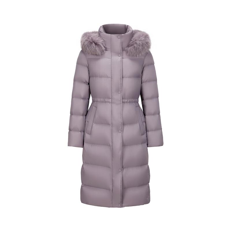 JZ ANNAKO Women's Fox Fur Collar Waist-Cinching Long Duck Down Puffer Jacket
