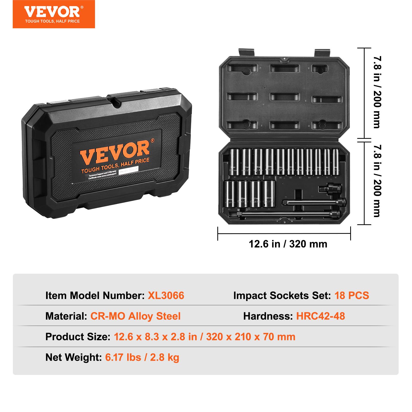 

SucceBuy Drive Impact SocketSet Deep SocketSet Metric CR-V Alloy Steel for Auto Repair Rugged Construction Includes Storage Case