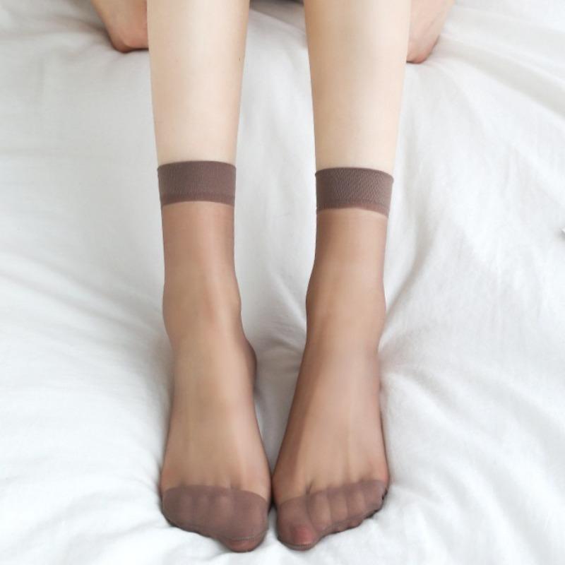 10Pairs Solid Color Socks Women Sexy Elastic Silky Transparent Thin Short Stockings Ladies Casual Ankle Socks
